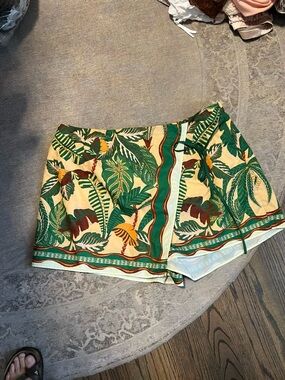 SHEIN Tropical Leaf Wrap Shorts - Green/Cream/Brown